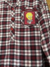 Warner Brothers Nightgown PJ Pajamas Womens “M” Tweety Bird Red Flannel Plaid