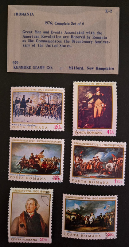 Romania 1976 Set of 6 stamps American Revolution includes glassine envelope STLC