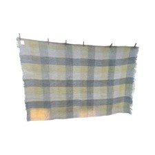Antique Mohair Wool Yellow Green Plaid Throw Blanket Eaton's - Scottish made