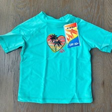 Kanu Surf Girls Julia Rash Guard Ice Green Heart Palm Tree UPF 50 5T NEW