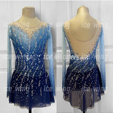 Ice Figure Skating Dress Rhythmic Gymnastics Twirling Competition blue dyeing