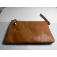 Tan Pebbled Faux Leather Crossbody Bag Wristlet Clutch Gold Hardware