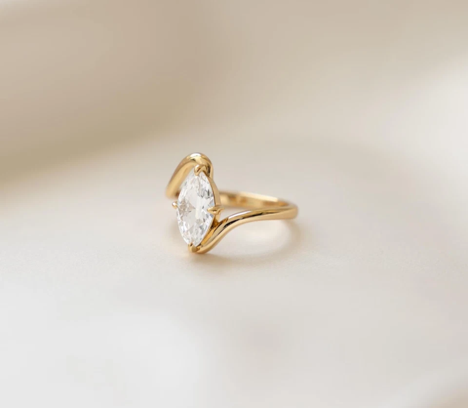 9k Solid Gold Lab Grown Diamond Wedding Rings Marquise Cut Rings gifts for him - Image 4 of 4