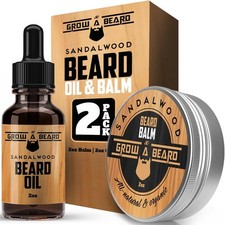 Beard Oil and Balm Set for Men - All-Natural Sandalwood  Citrus Scent, For B...