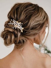 Catery Pearl Wedding Headband Gold Bridal Leaf Hair Piece Free Size,