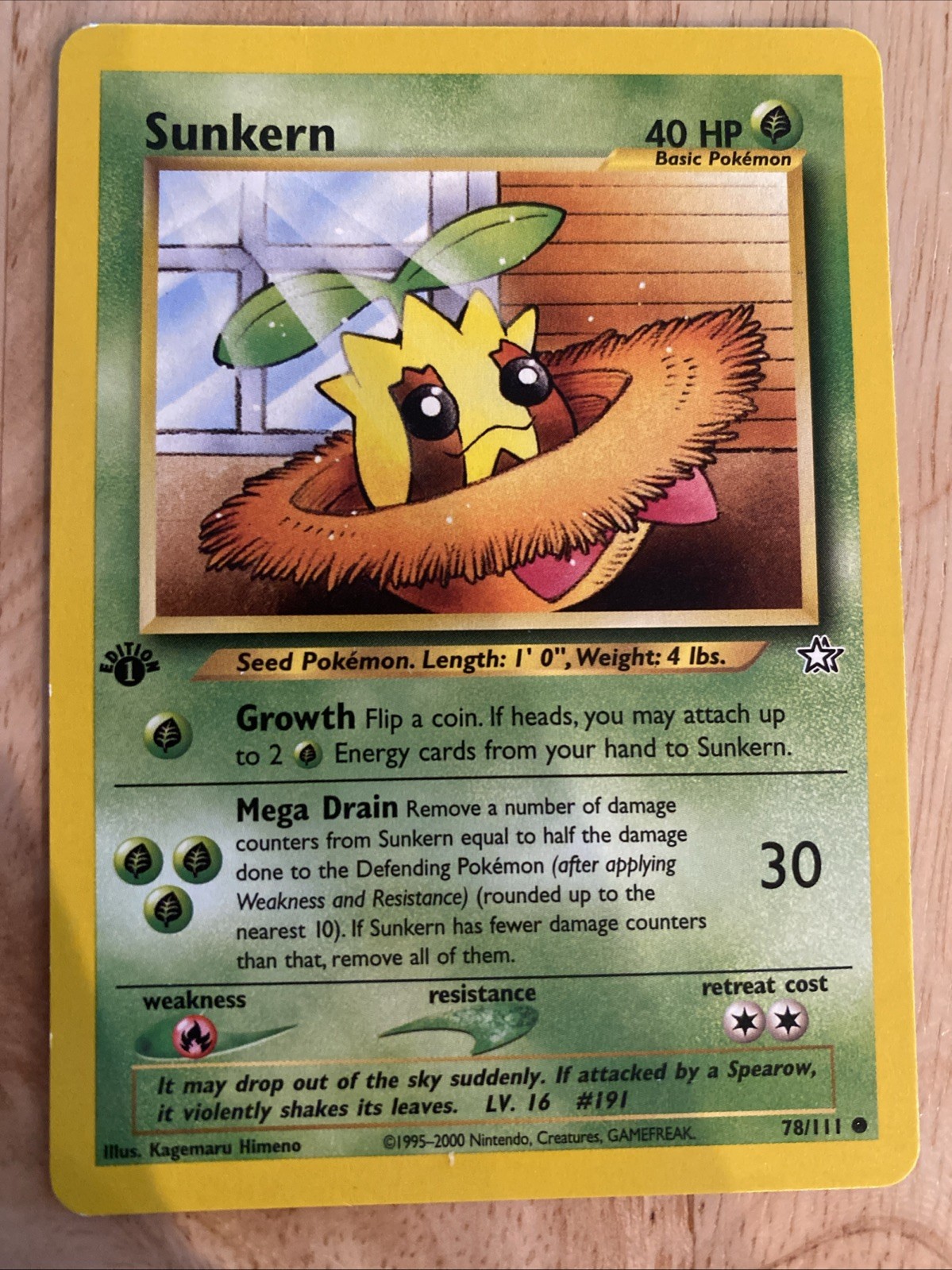 Sunkern 78/111 First Edition Neo Genesis Regular Pokemon Card -NM