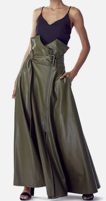 green emerald velvet dress GOOD AMERICAN FAUX LEATHER MIDI SKIRT  Envy by Melissa Gorga