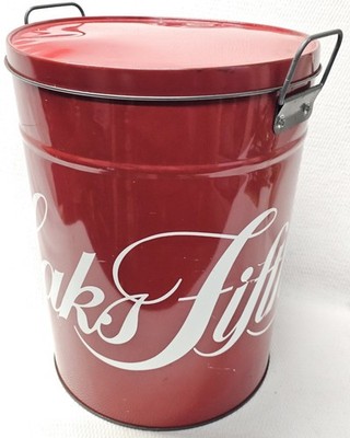 XL Vintage Saks Fifth Avenue Pretzel Potatoe Chip Popcorn Tin Garbage Can w/Lid