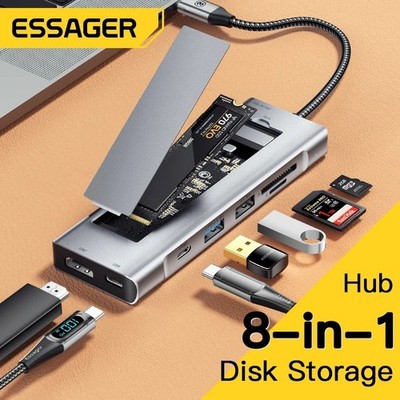 Essager 8-in-1 USB Hub mit Festplattenspeicherfunktion USB Typ-C auf HDMI-kompatibel