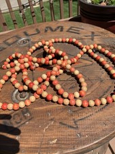 Vintage Wooden Bead Christmas Garland Red Natural Wood 9 Ft Farmhouse Tree Decor