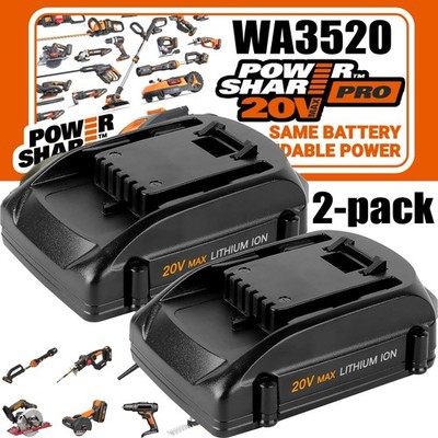 2pack For WORX 20V MAX Extend Lithium Battery 20 Volt WA3520 WA3525 WA3575 WG155