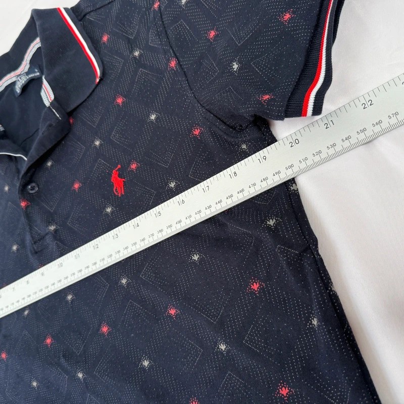 Polo Ralph Lauren Black Polo Shirt Men Size L Patterned Tipped Collar image 6