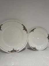 Albright China Salad Plate And Dinner Plate Set  Gold Verge, Pink Roses,