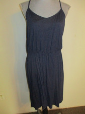 LOFT FAB Heathered Navy Blue Halter Elastic Waist Knit Stretch Knee Sun Dress L