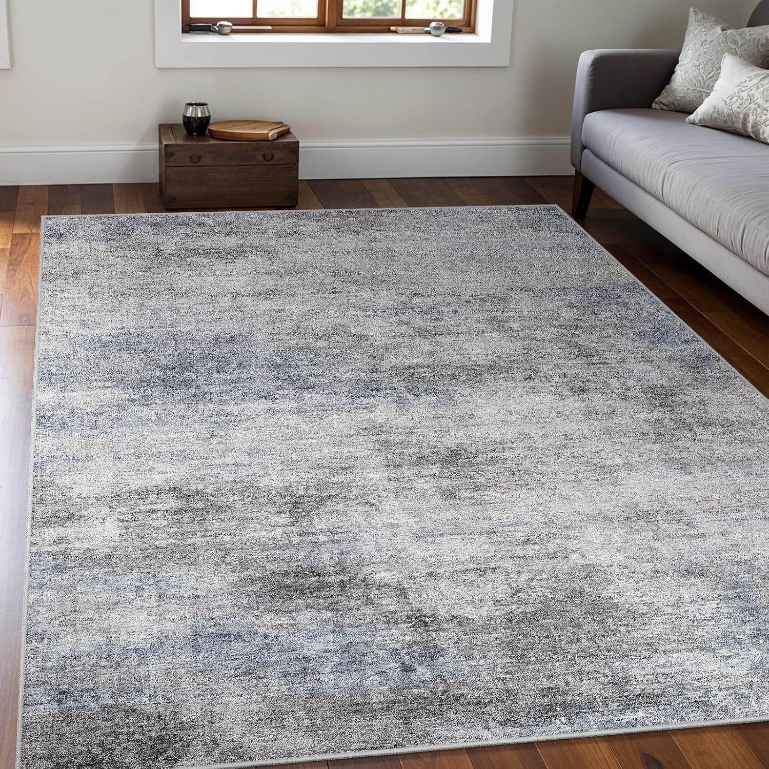 Washable Abstract 5X7 Area Rug: Low Pile and Non-Slip Rubber Backing Modern Larg