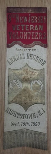 1890 GAR Ribbon 5th Reunion 9th N.J. Vet. Volunteers Highstown, New Jersey