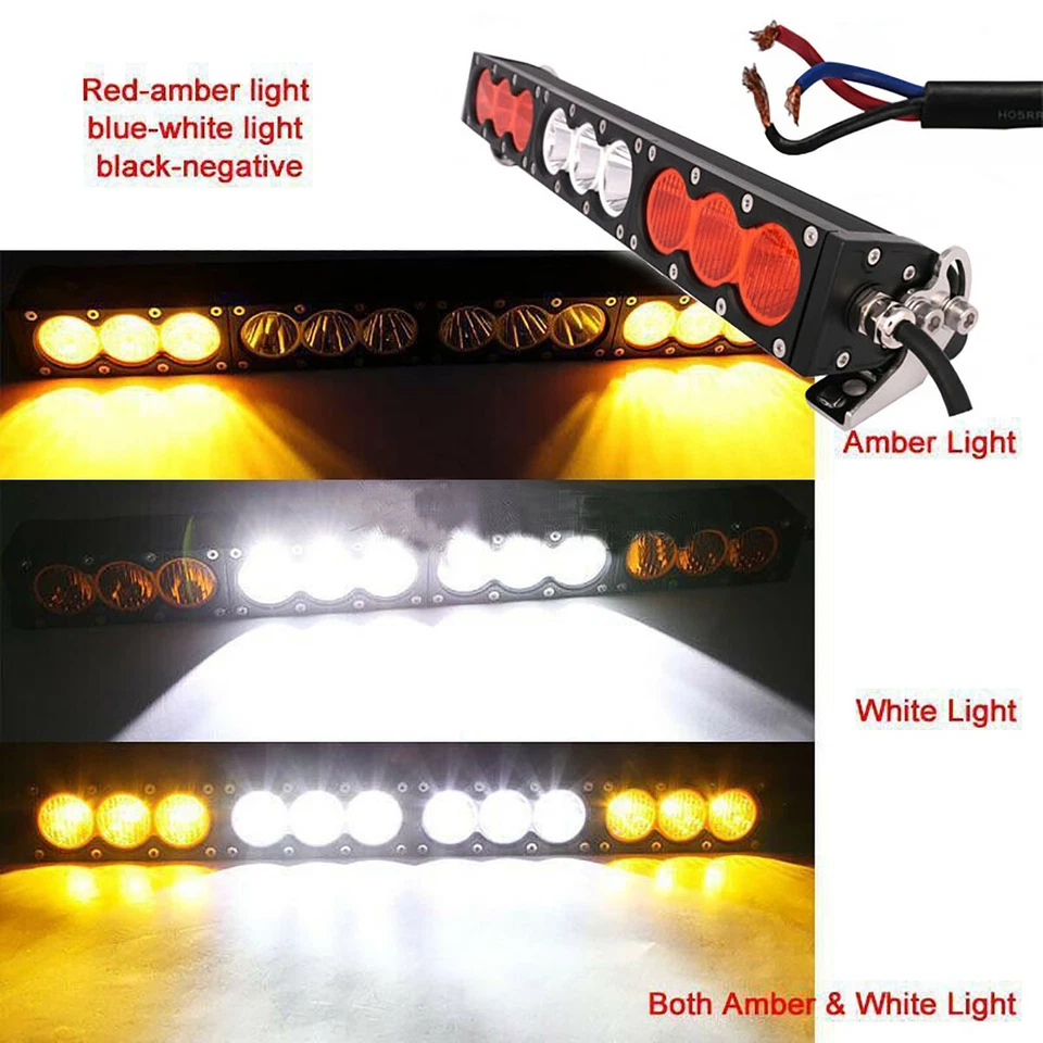 16.6" 90W LED Light Bar Single Row Amber/White Spot & Flood Combo Beam Trucks Foto 3 de 4