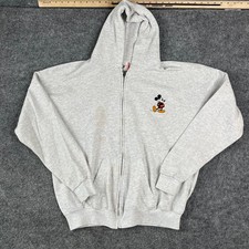 Disney Designs Hoodie Mens XL Gray Full Zip Mickey Mouse USA Vintage Theme Park