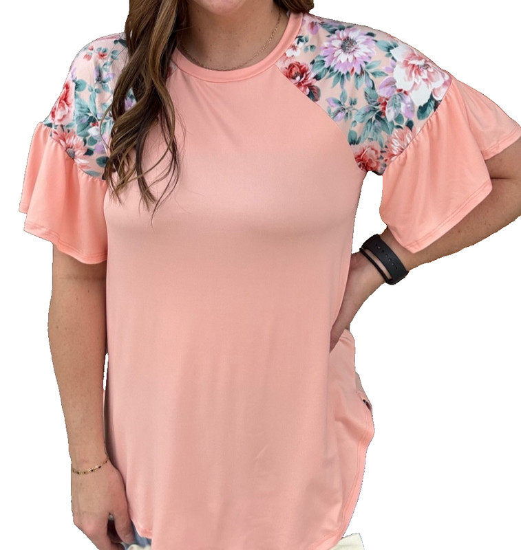 NWT P & Rose Boutique Women's 3XL Peach Floral Flared Sleeve Blouse Top Casual