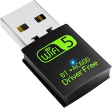 USB WiFi Bluetooth Adapter 600Mbps Dual Band 2.4/5GHz Mini Dongle, Driver-Free