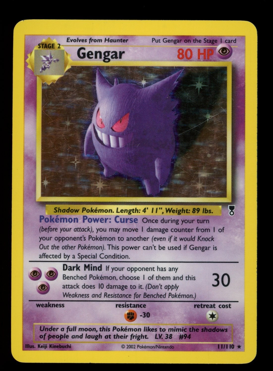 2002 WOTC POKEMON LEGENDARY COLLECTION GENGAR 11/110 HOLO FOIL RARE LP