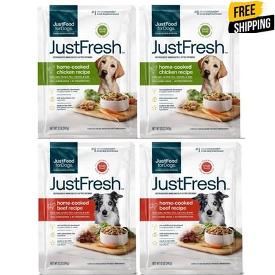 JUSTFOODFORDOGS 4 Pack Just Food For Dogs Fresh Human Grade Chicken & Beef Wet Dog Food, 12 oz