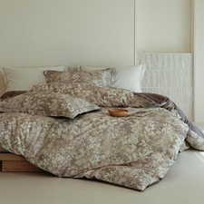 Duvet Cover Queen Size, 100 Long Staple Cotton Brown Beige Botanical Leaf ...