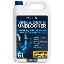 5 Litre Drain Unblocker Heavy Duty Sink & Drain Cleaner For Plug Holes Toilets 3.79 per litre