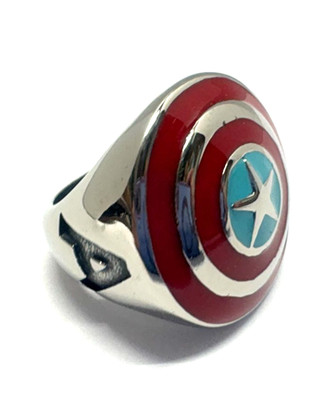 Captain America's Shield Stainless Steel Enameled 1'' Diameter Men's Size 9 Ring
