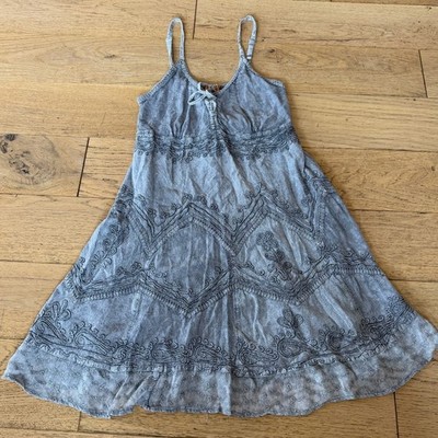 Sakkas Grey Stonewashed Embroidered Boho Sundress Adjustable Straps L/XL  (1392) | eBay