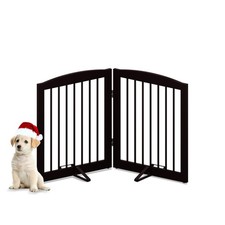 PUPETPO Freestanding Pet Gate for Dogs, 24" Height-2 Panel, Dark Brown