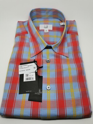 Dunhill Packaged Boutique rot/blau kariertes Kurzarmhemd Gr. L (Neu mit Etikett)