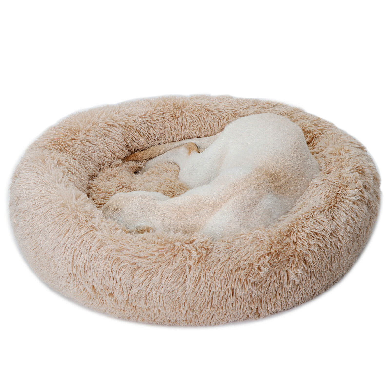 Round Fur Dog Beds Pet Bed Faux Fur Cuddler Soft Calming Bed for Dogs