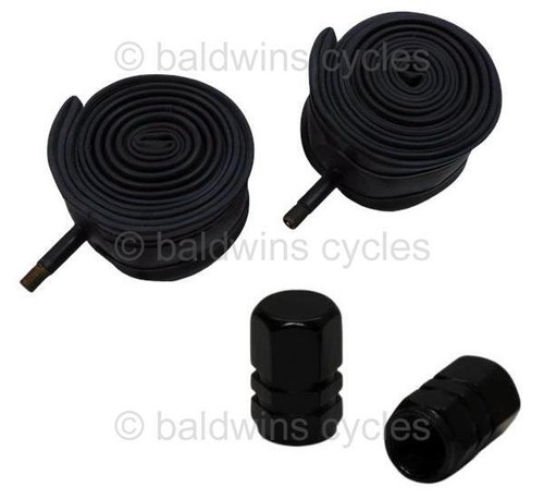 PAIR 700 x 38c SCHRADER Valve Bicycle Inner Tubes + COLOURED ALLOY DUST CAPS - Picture 17 of 18