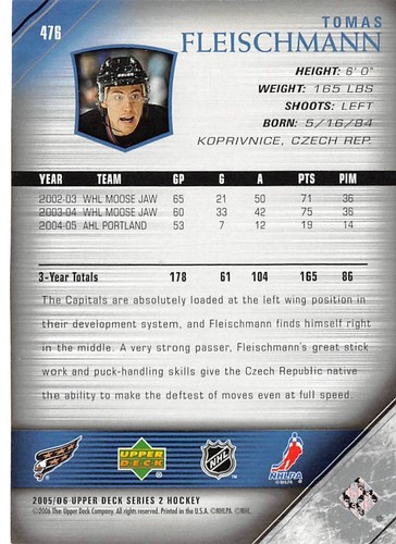 2005-06 UD #476 Tomas Fleischmann YG RC ** Capitals ** - Picture 2 of 2