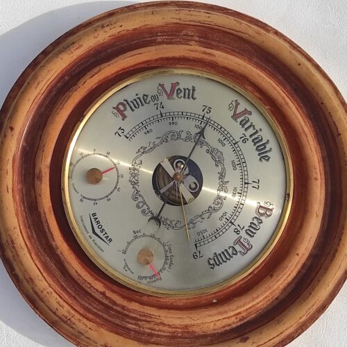 Vintage 11.8inch French Barometer with Thermometer & Hygrometer Wood Oak Casing - Picture 1 of 24