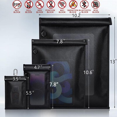 Fireproof Waterproof Faraday Bag RFID Signal Blocking Pouch Anti-radiation Case