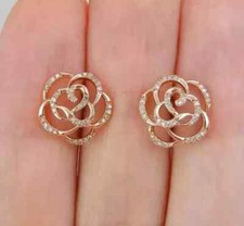 2Ct Round Cut Lab Created Diamond Flower Stud Earrings 14K Rose Gold Plated