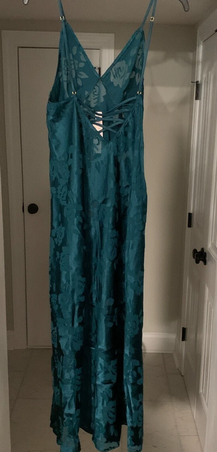 UNDERCOVER VICTORIAS SECRET The Slip Vestito Camicia da Notte Burnout M Lungo Verde Setoso Elegante