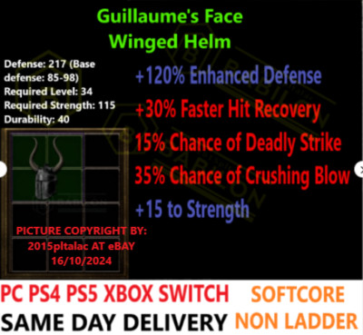   PC PS4 PS5 XBOX SWITCH  Guillaume's Face 15% DS DIABLO 2 RESURRECTED ITEMS D2R