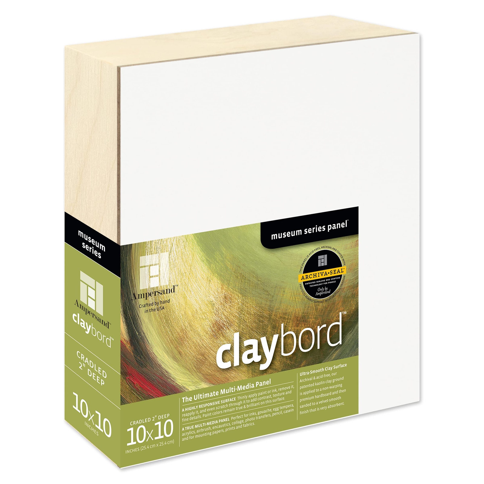 Museum Series Claybord Wood Painting Panel 10x10 with 2-Inch Cradled Profile