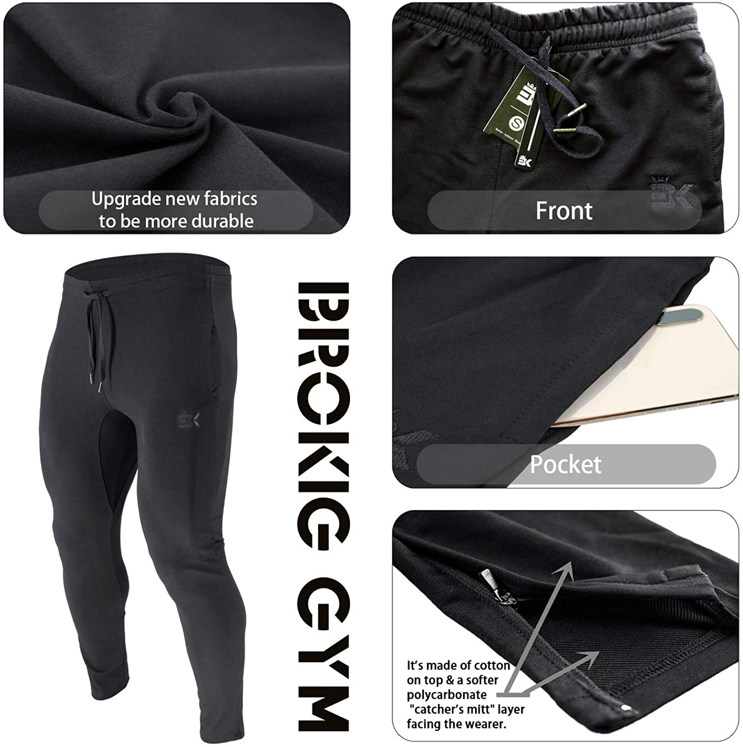 Brokig Mens Zip Joggers Pants Casual Gym Workout Track Pants