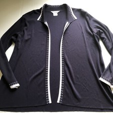 Exclusively Misook Open Front Collared Cardigan Dark Blue White Size 3X A2826