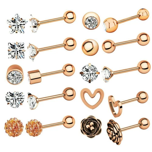 20PCS CZ Earrings Ear Stud Set Surgical Steel Bone Stud for Women Men Jewelry - Picture 2 of 17