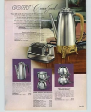 1957 PAPER AD 3 PG Cory Coffee Maker Brewer Percolator Stainless Steel Glass