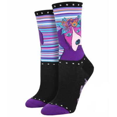 Socksmith Women's Crew Socks Laurel Burch Puppy Dog Violet Novelty Footwear