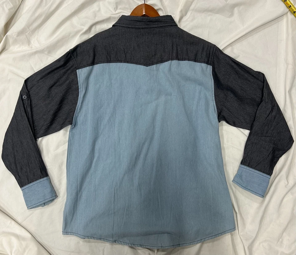 Ditch Plains 长袖纽扣 L 码灰色/蓝色西式衬衫 — 第 4/4 张图片