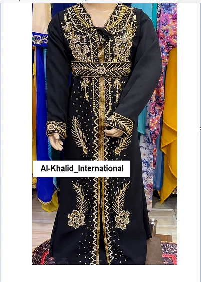 Vestido de Noiva Preto Kaftan Meninas Georgette Crianças Ramadã Marroquino Especial Dubai - Imagem 2 de 3
