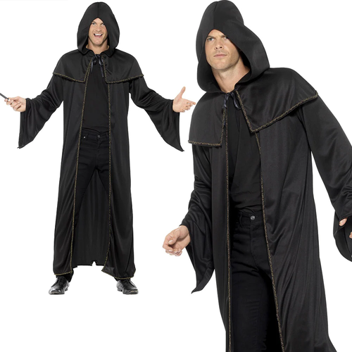 Cape à Capuchon Noire 140cm - Cape Sorcier Vampire Halloween Cosplay Pour Hommes Et Femmes