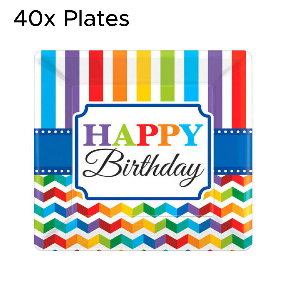 40x Bright Chevron Square Dessert Plates Paper Birthday Party Supplies Disposabl